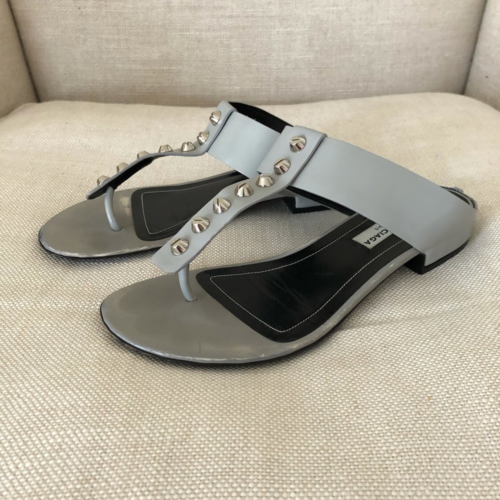 Balenciaga Sandals Studded Thong Leather Grey US 6